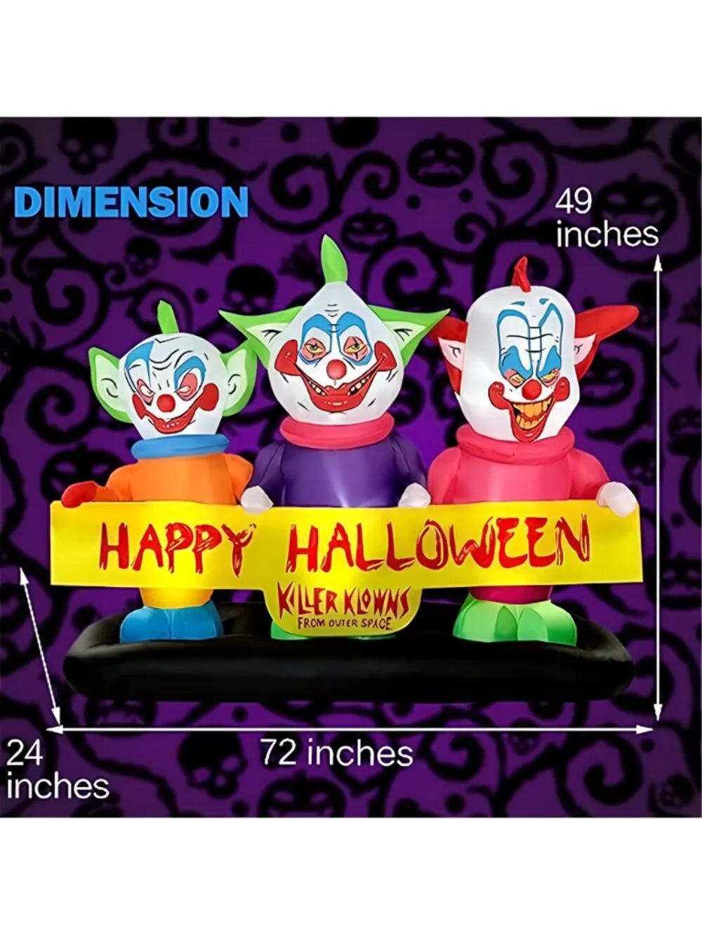 6ft Long Halloween Inflatable Three Killer Clowns Decoration